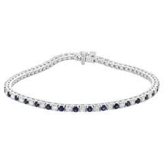 14 Karat White Gold Alternating Sapphire and Diamond Inline Bracelet