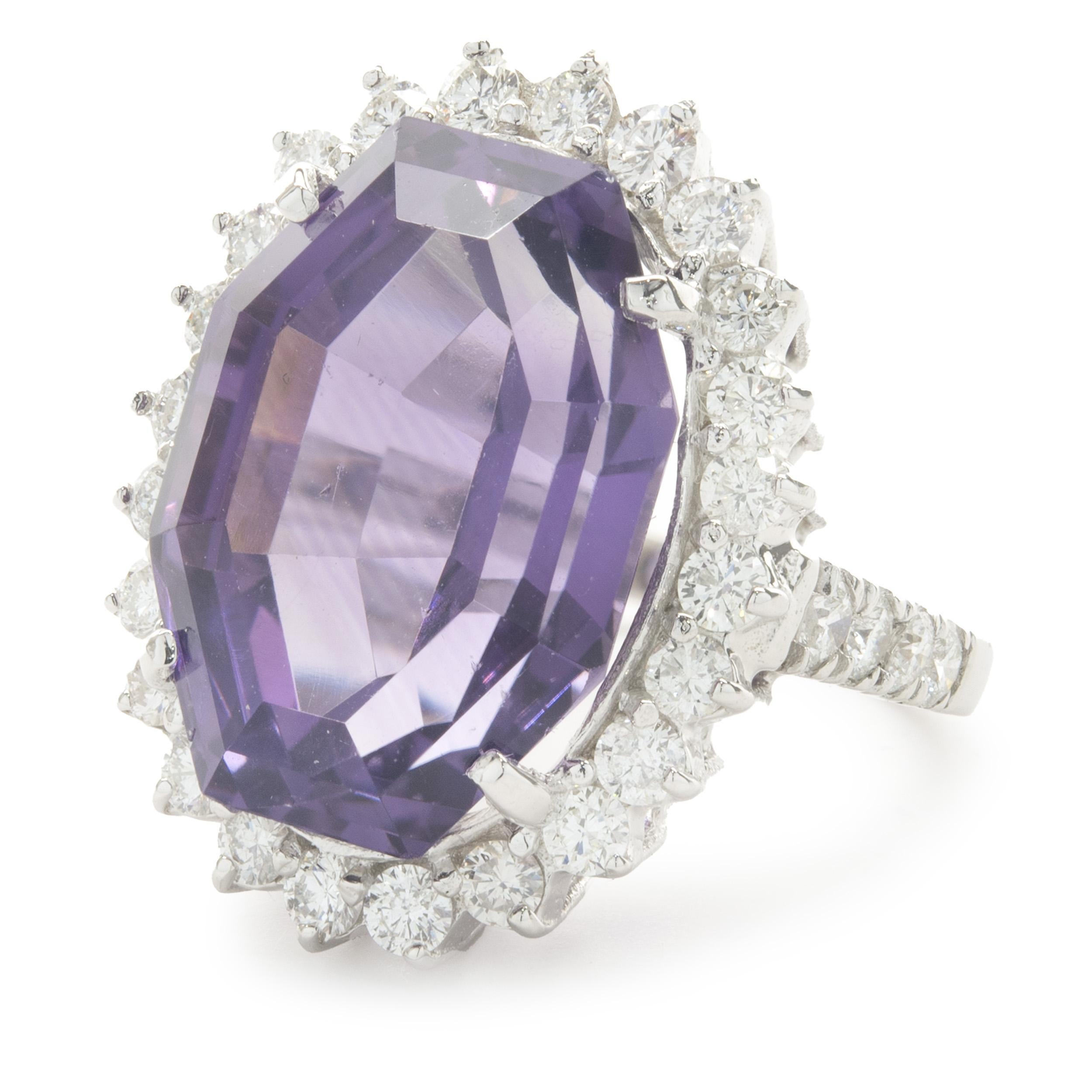 Oval Cut 14 Karat White Gold Amethyst and Diamond Cocktail Ring