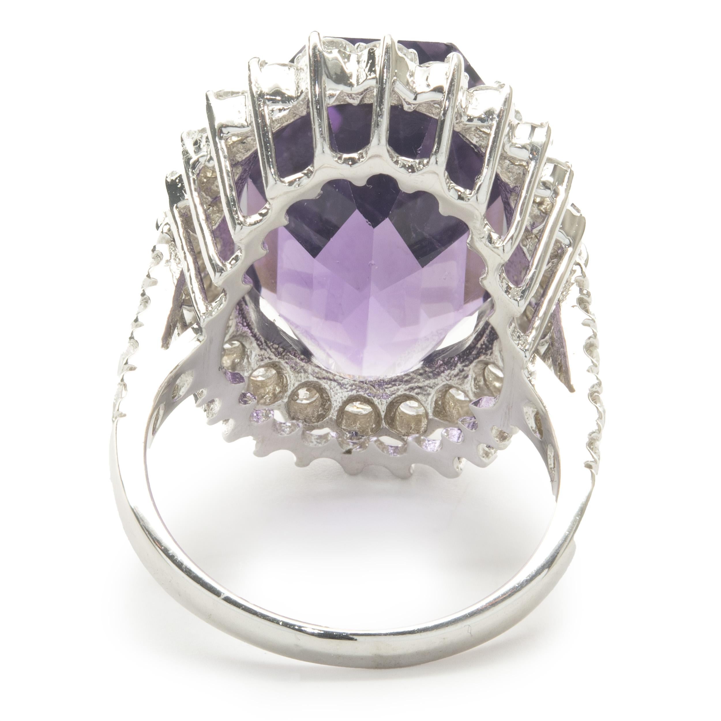 14 Karat White Gold Amethyst and Diamond Cocktail Ring In Excellent Condition In Scottsdale, AZ