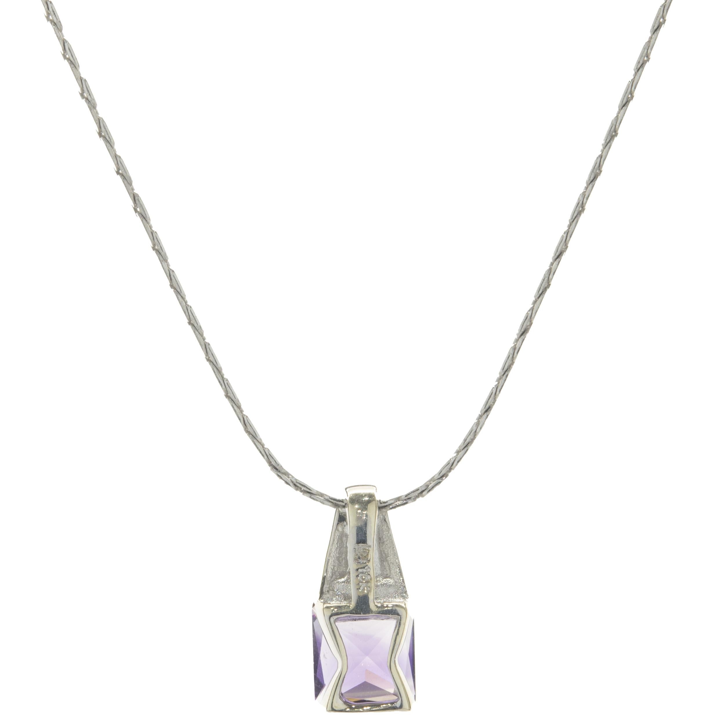 Princess Cut 14 Karat White Gold Amethyst and Diamond Necklace For Sale