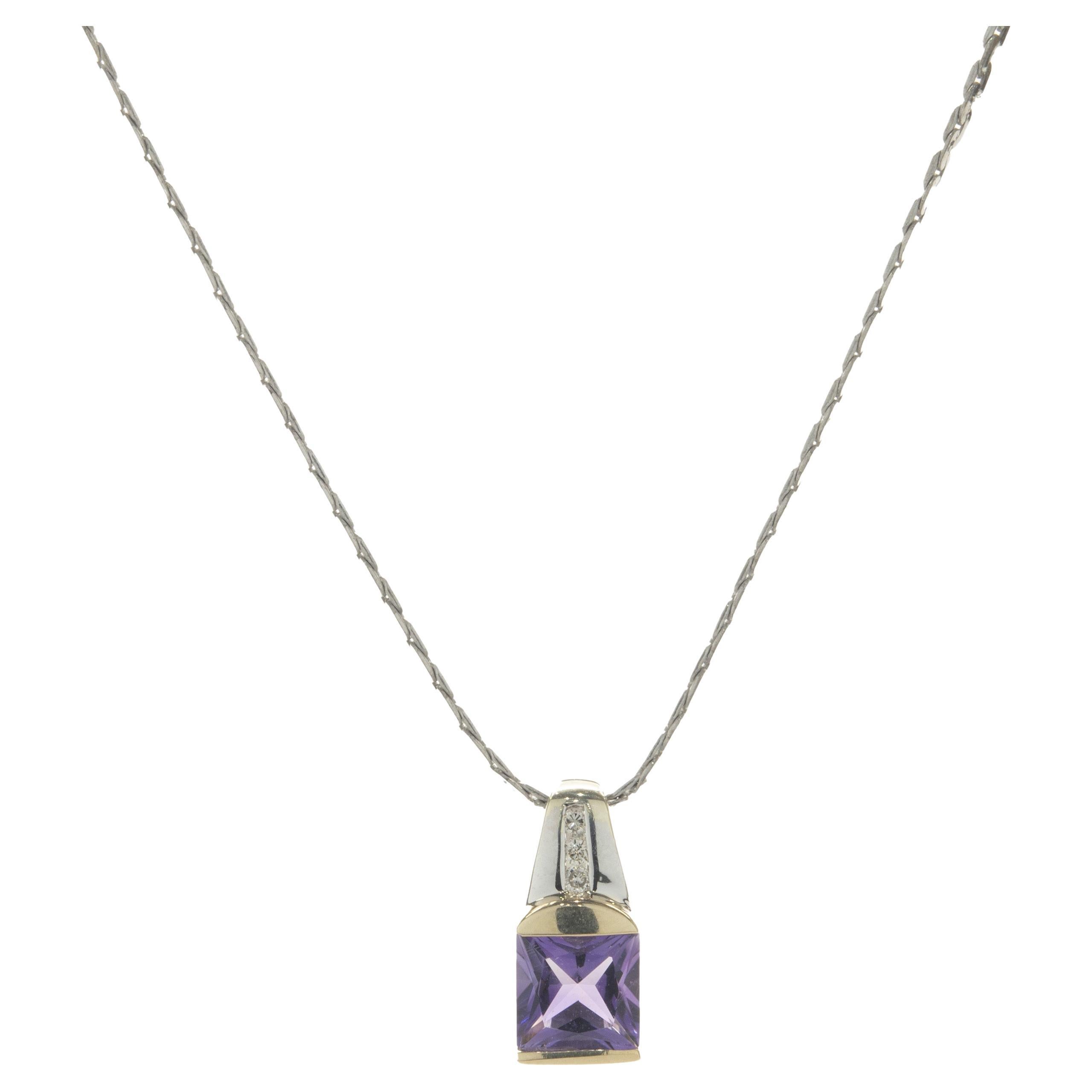 14 Karat White Gold Amethyst and Diamond Necklace For Sale
