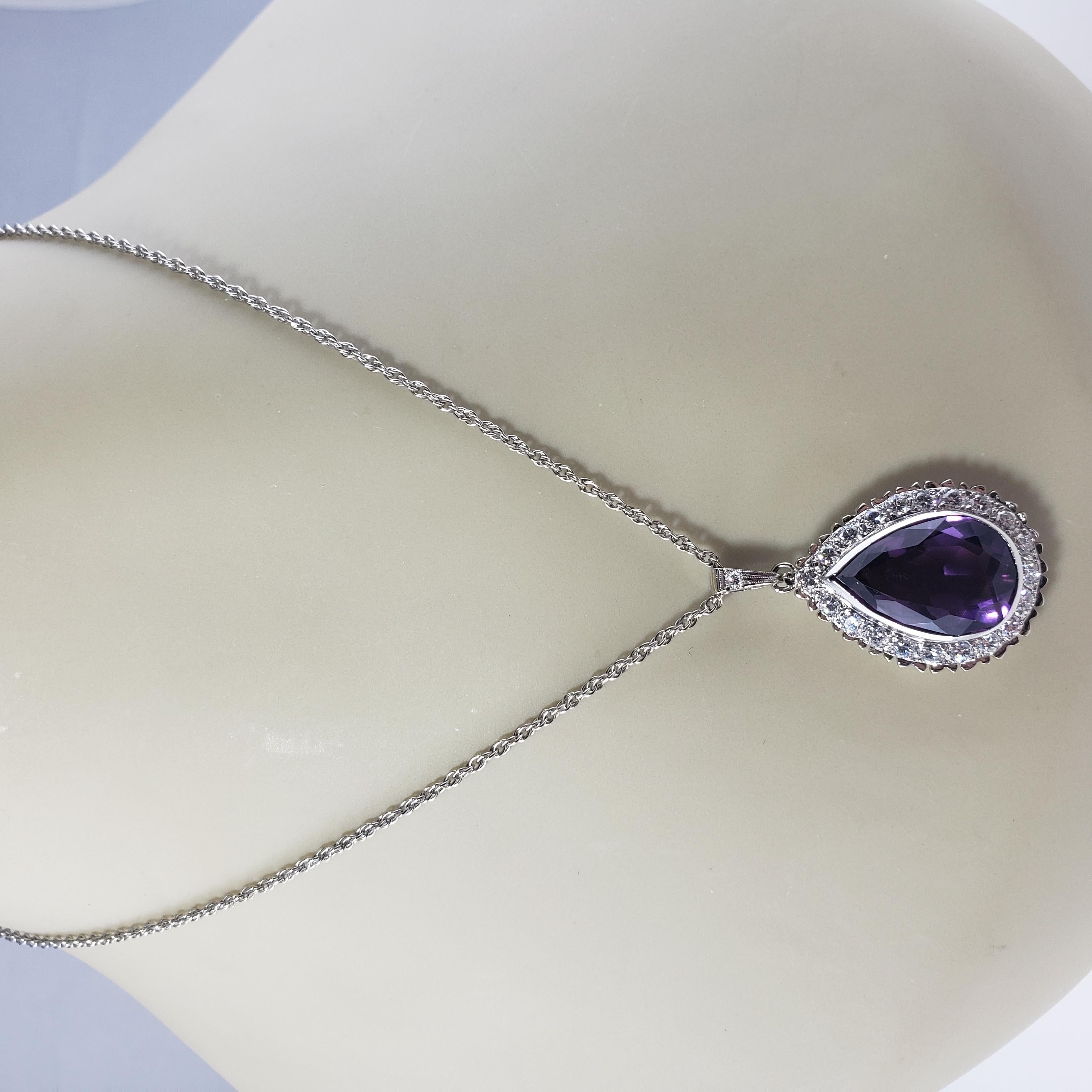 14 Karat White Gold Amethyst and Diamond Pendant Necklace #13737 For Sale 5