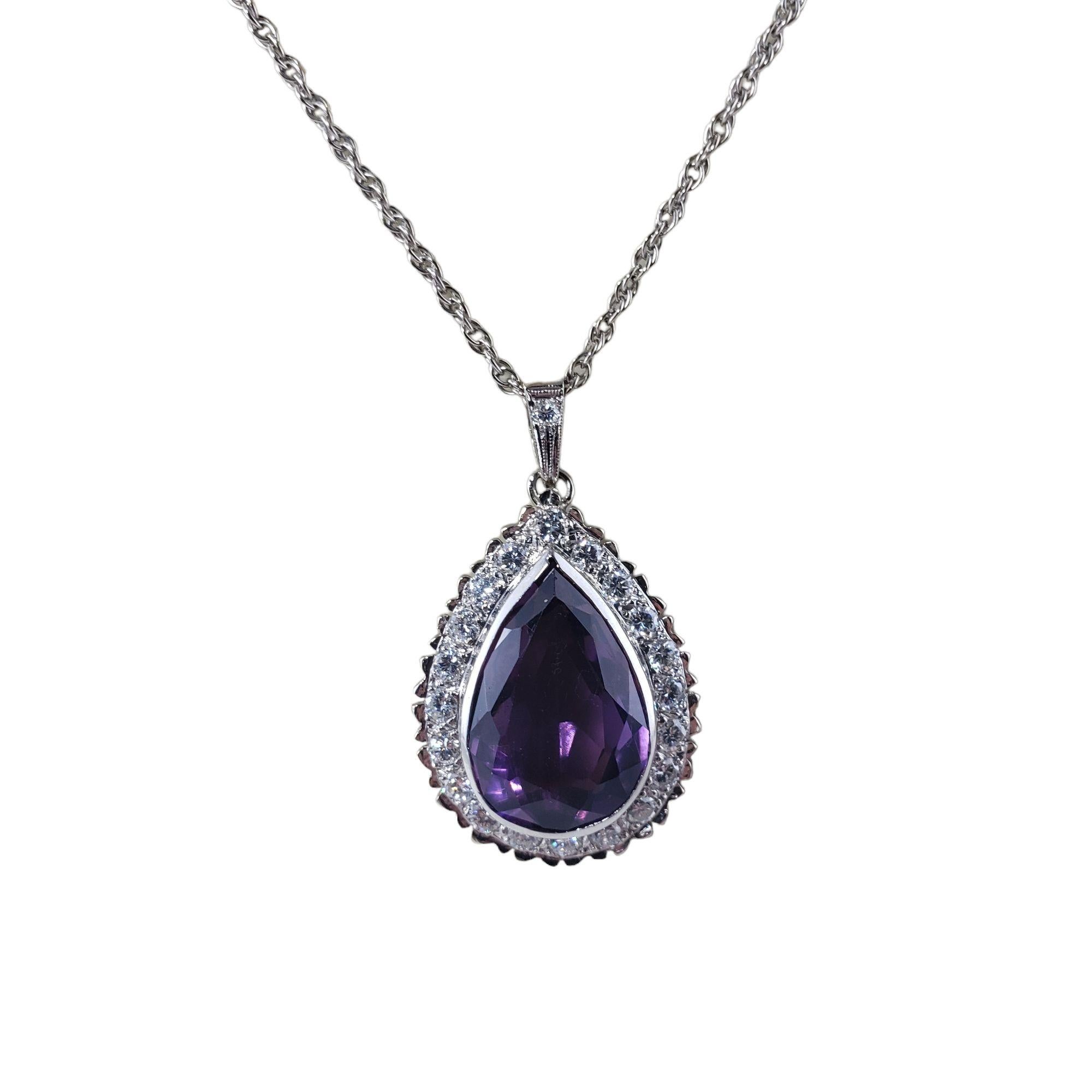 14 Karat White Gold Amethyst and Diamond Pendant Necklace #13737 In Good Condition For Sale In Washington Depot, CT