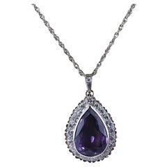 Vintage 14 Karat White Gold Amethyst and Diamond Pendant Necklace #13737