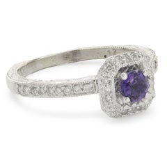 14 Karat White Gold Amethyst and Diamond Ring
