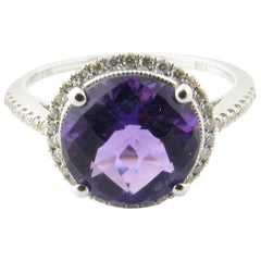 14 Karat White Gold Amethyst and Diamond Ring