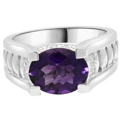 14 Karat White Gold Amethyst and Diamond Ring 14 Karat White Gold Amethyst and Diamond Ring