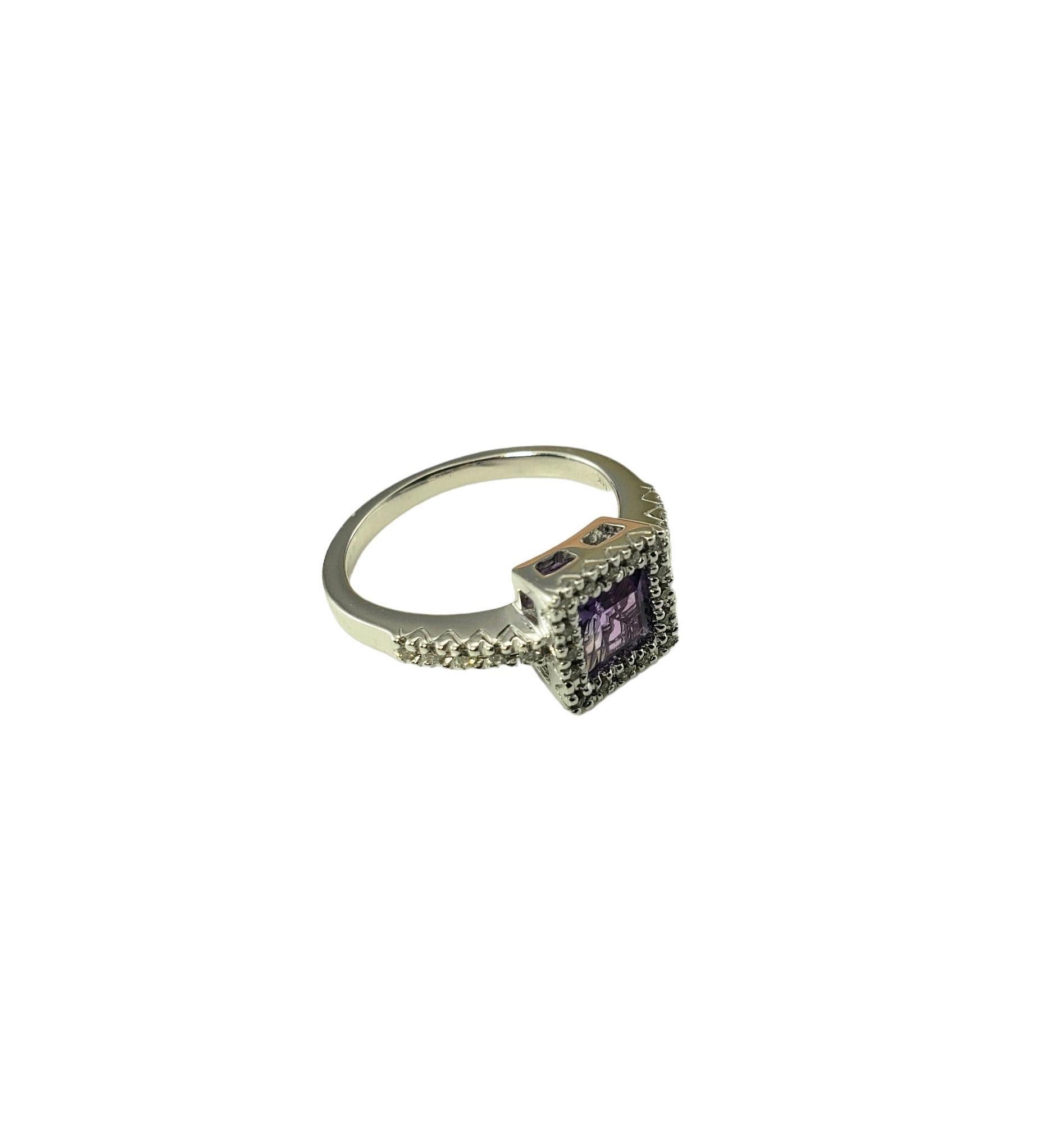 Square Cut 14 Karat White Gold Amethyst and Diamond Ring Size 5 #15788 For Sale