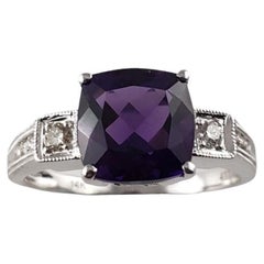 Vintage 14 Karat White Gold Amethyst and Diamond Ring JAGi Certified