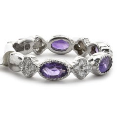14 Karat White Gold Amethyst and Diamond Star Band