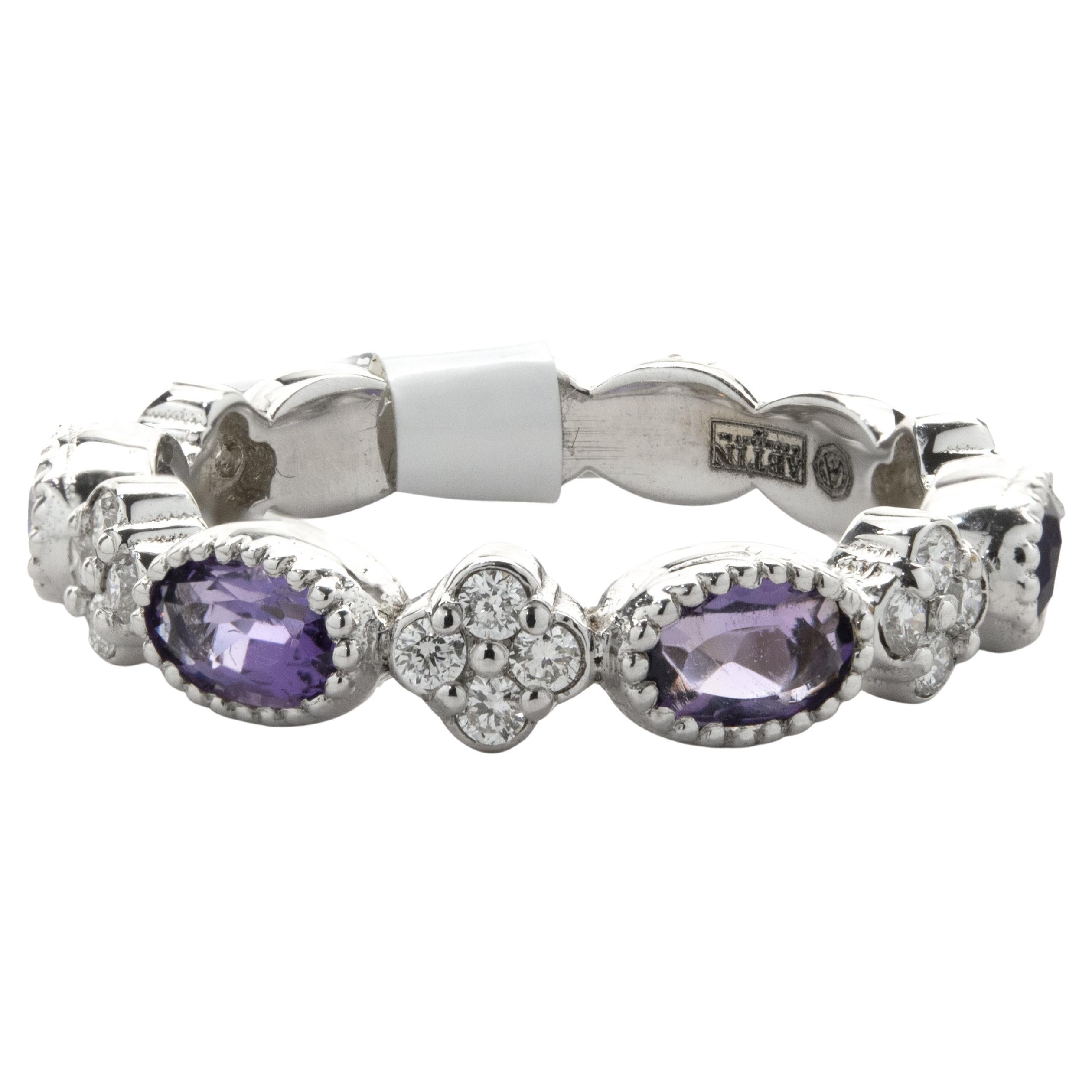14 Karat White Gold Amethyst and Diamond Star Band For Sale