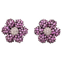 14 Karat Weißgold Amethyst-Diamant-Blumenohrringe