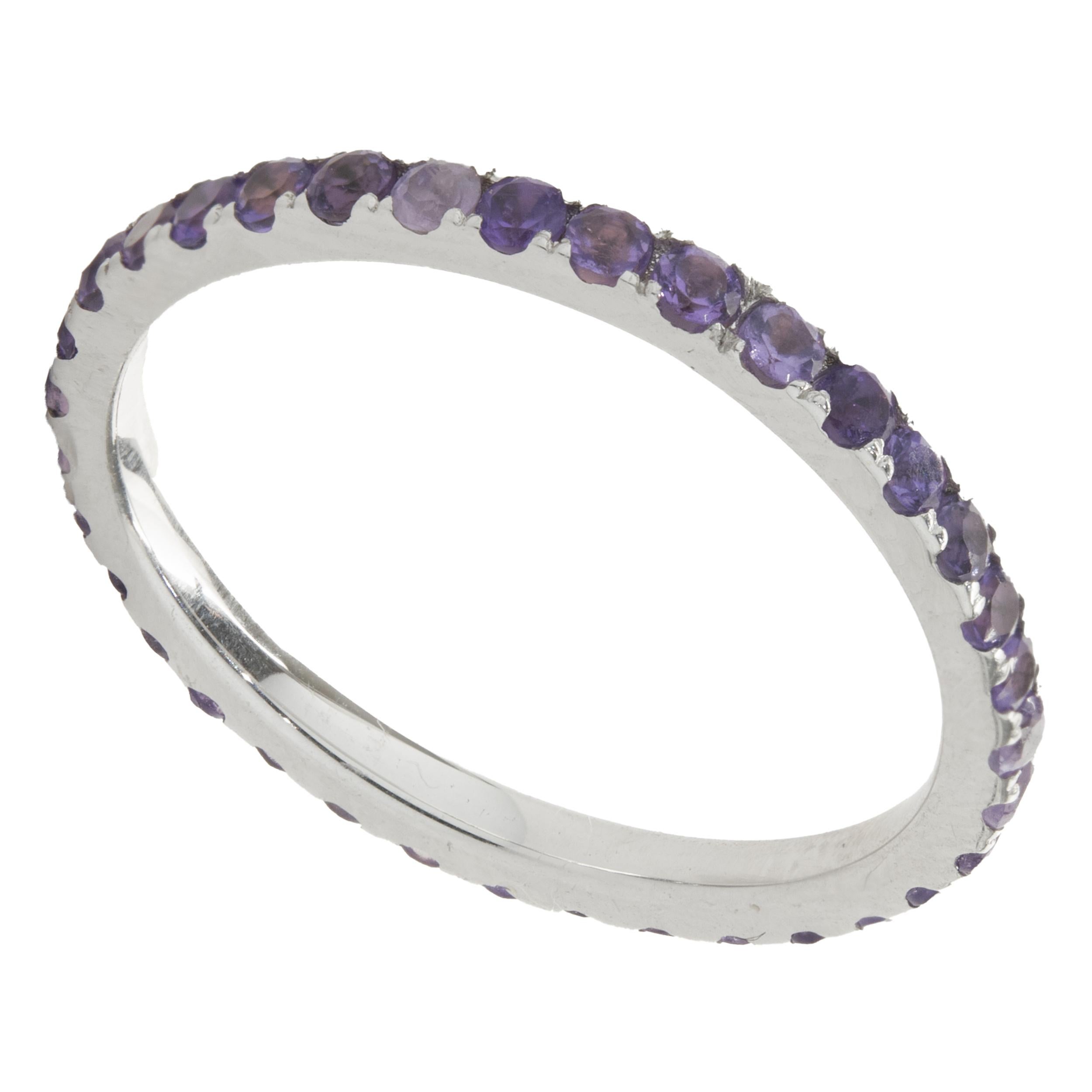 Round Cut 14 Karat White Gold Amethyst Eternity Band For Sale