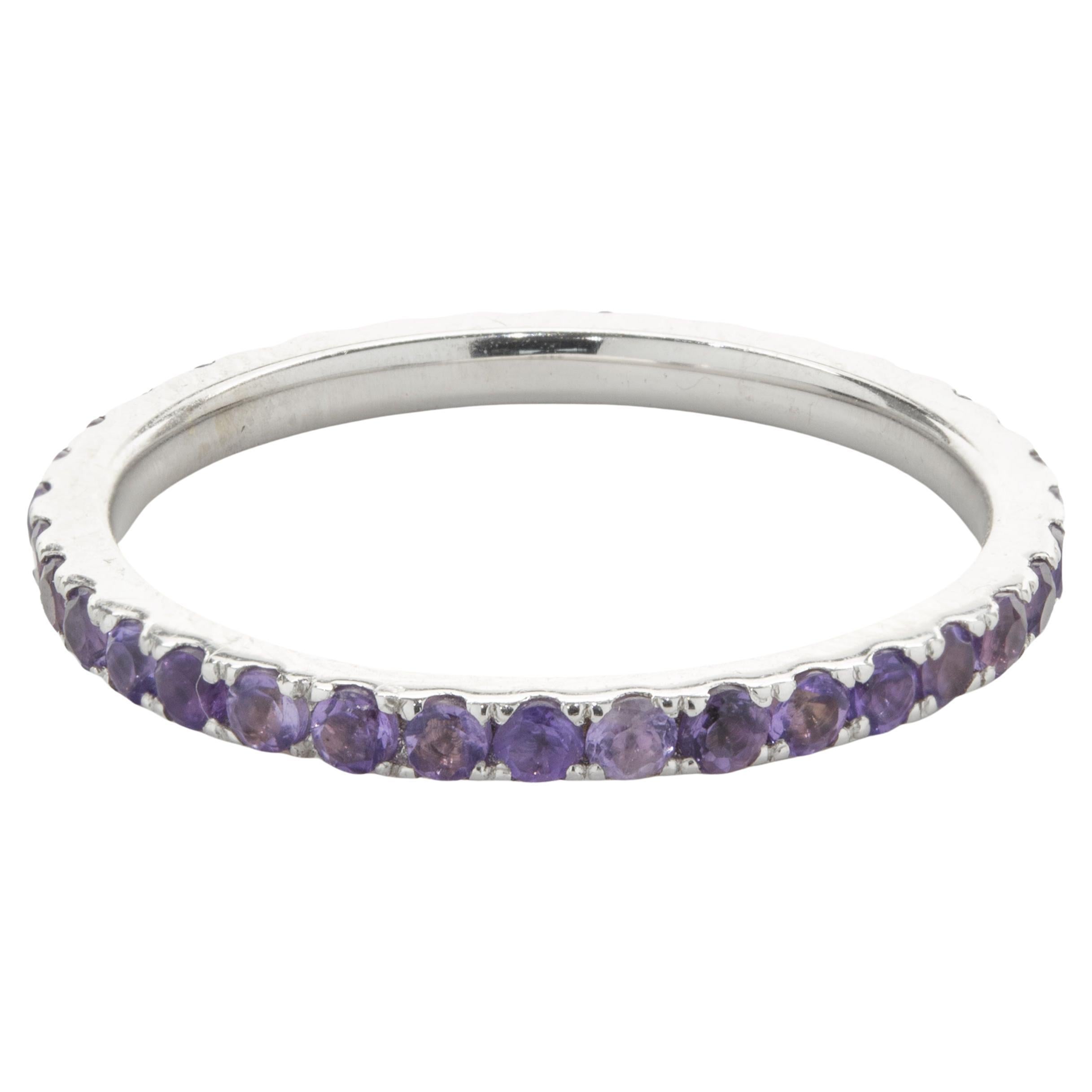 14 Karat White Gold Amethyst Eternity Band For Sale