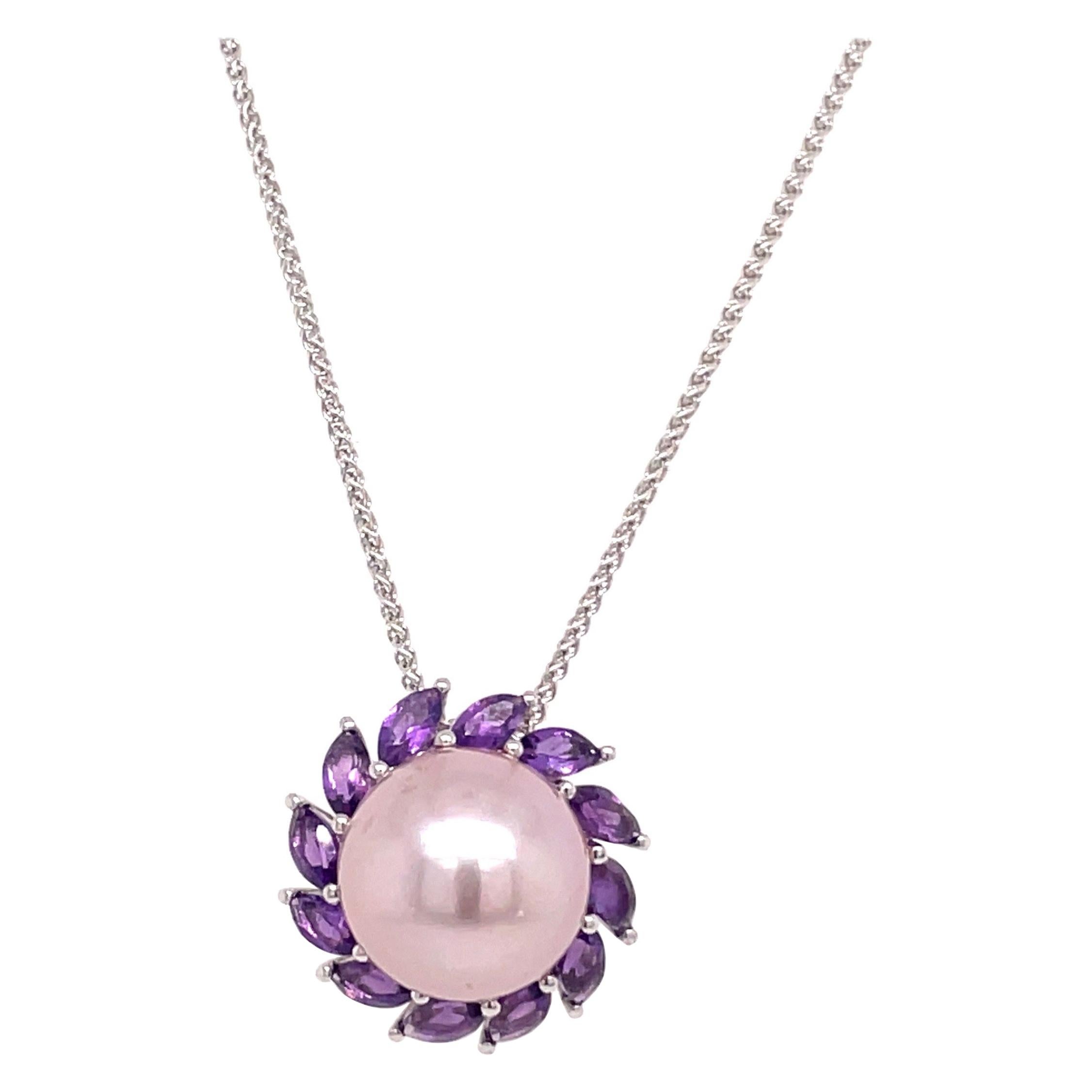 Perla de agua dulce rosa amatista de oro blanco de 14 quilates 0,91 quilates 1 gramo
