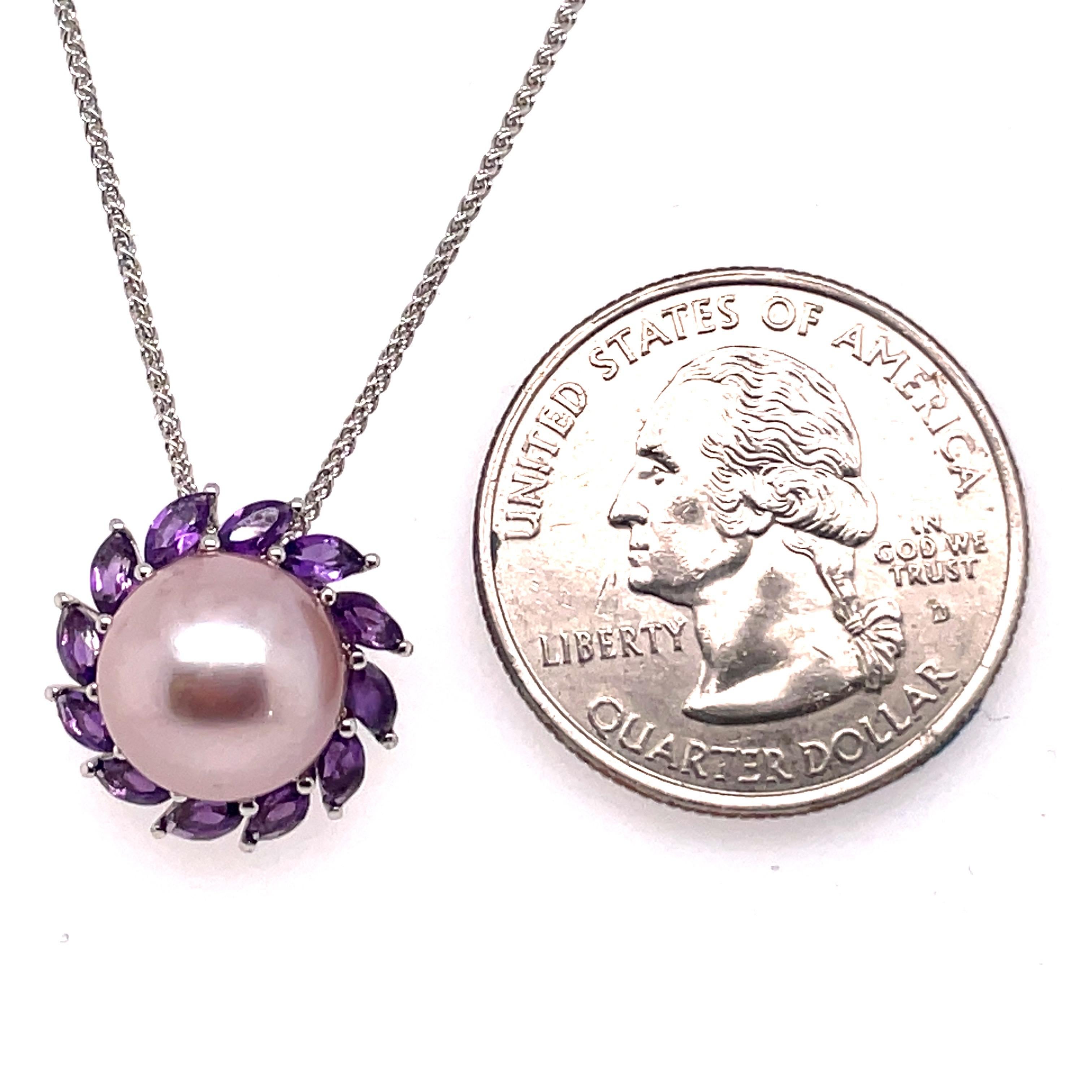 Or blanc 14 carats Améthyste rose perle d'eau douce 0,91 carat 1 gramme Neuf - En vente à New York, NY