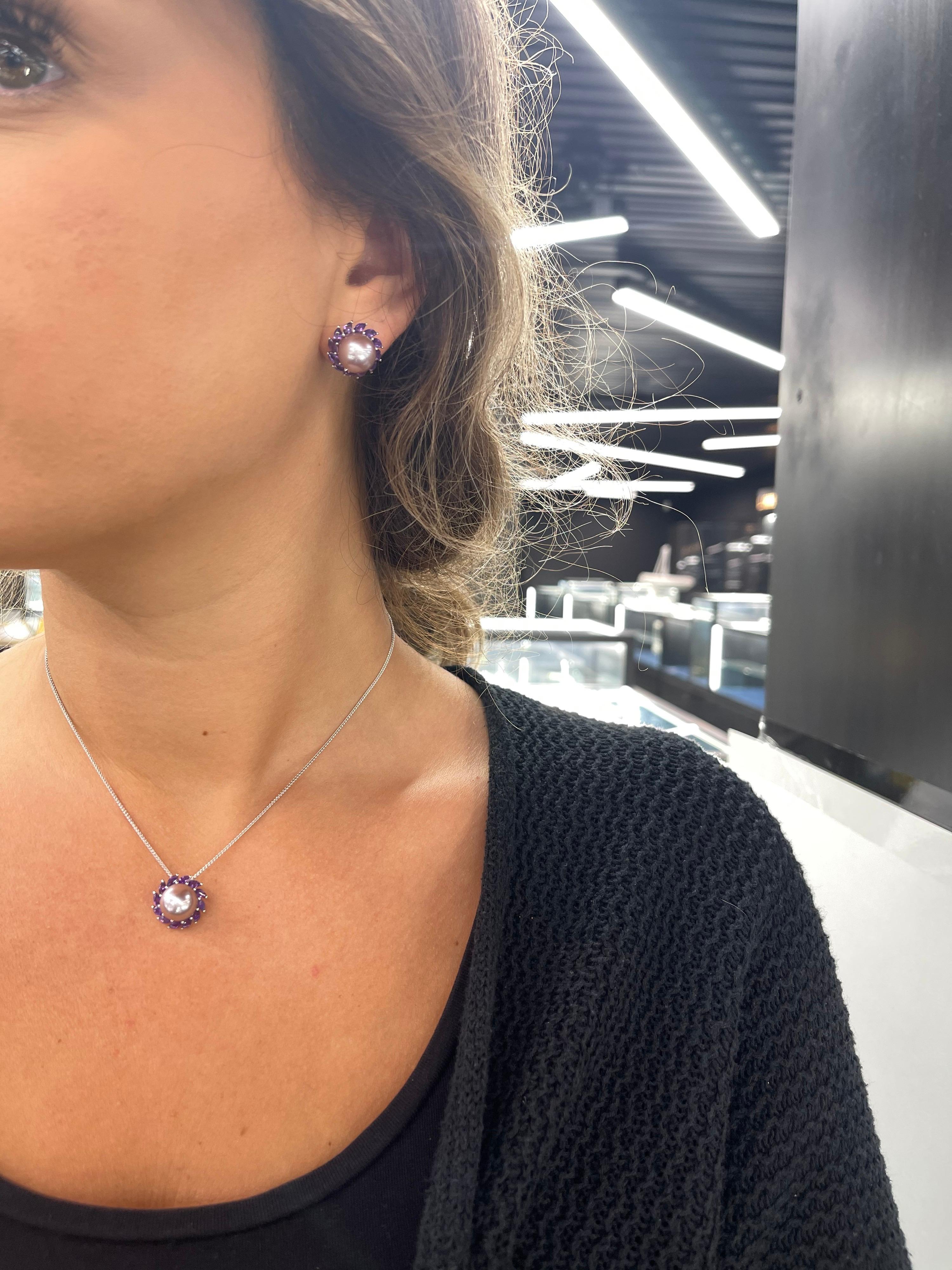 Or blanc 14 carats Améthyste rose perle d'eau douce 0,91 carat 1 gramme en vente 1