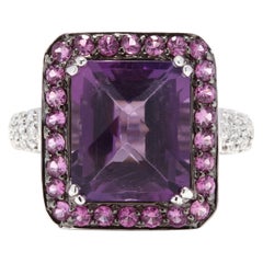 14 Karat White Gold, Amethyst, Pink Sapphire and Diamond Cocktail Ring