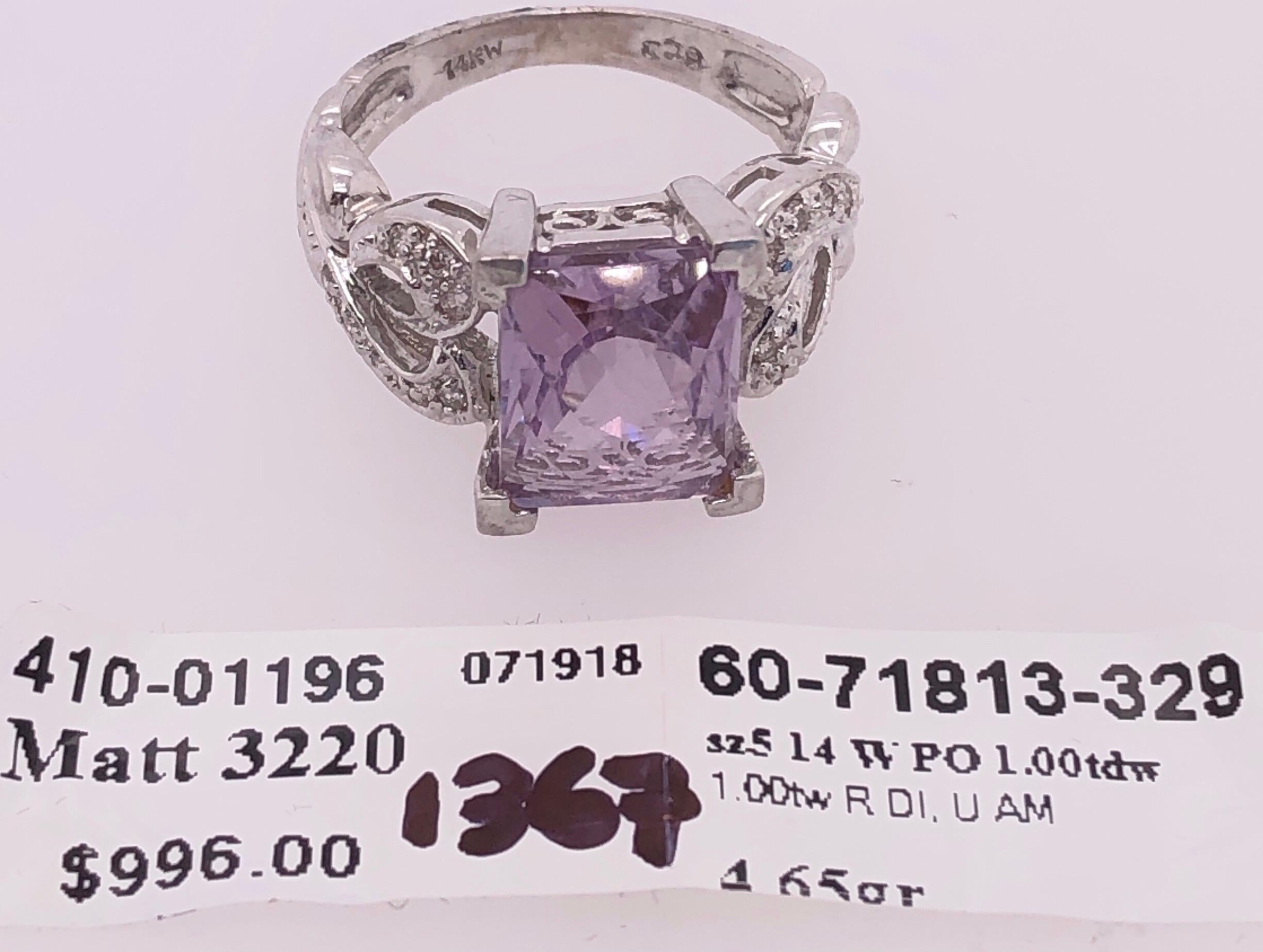 14 Karat White Gold Amethyst Solitaire Ring with Diamond Accents For Sale 4