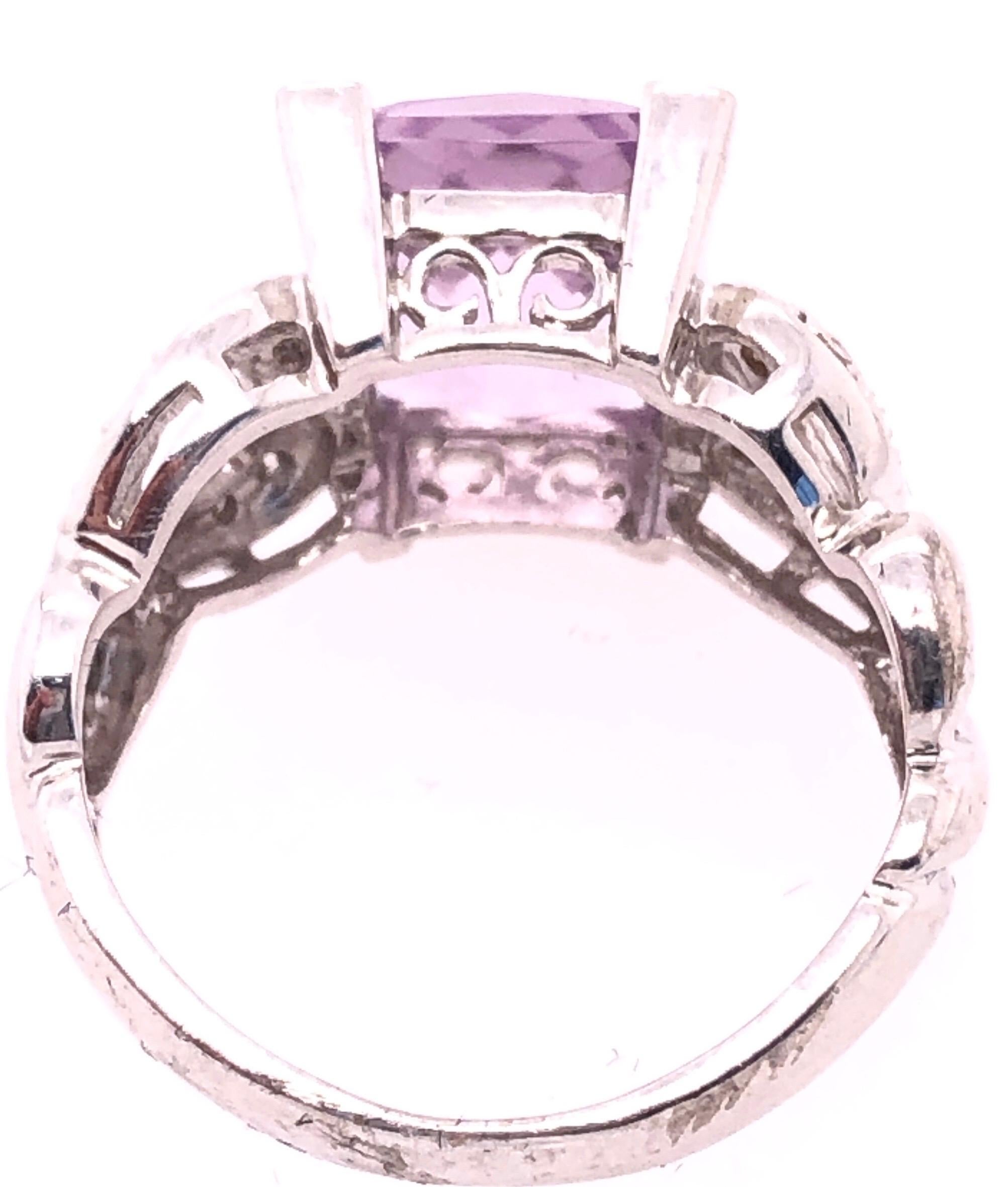14 Karat White Gold Amethyst Solitaire Ring with Diamond Accents For Sale 2