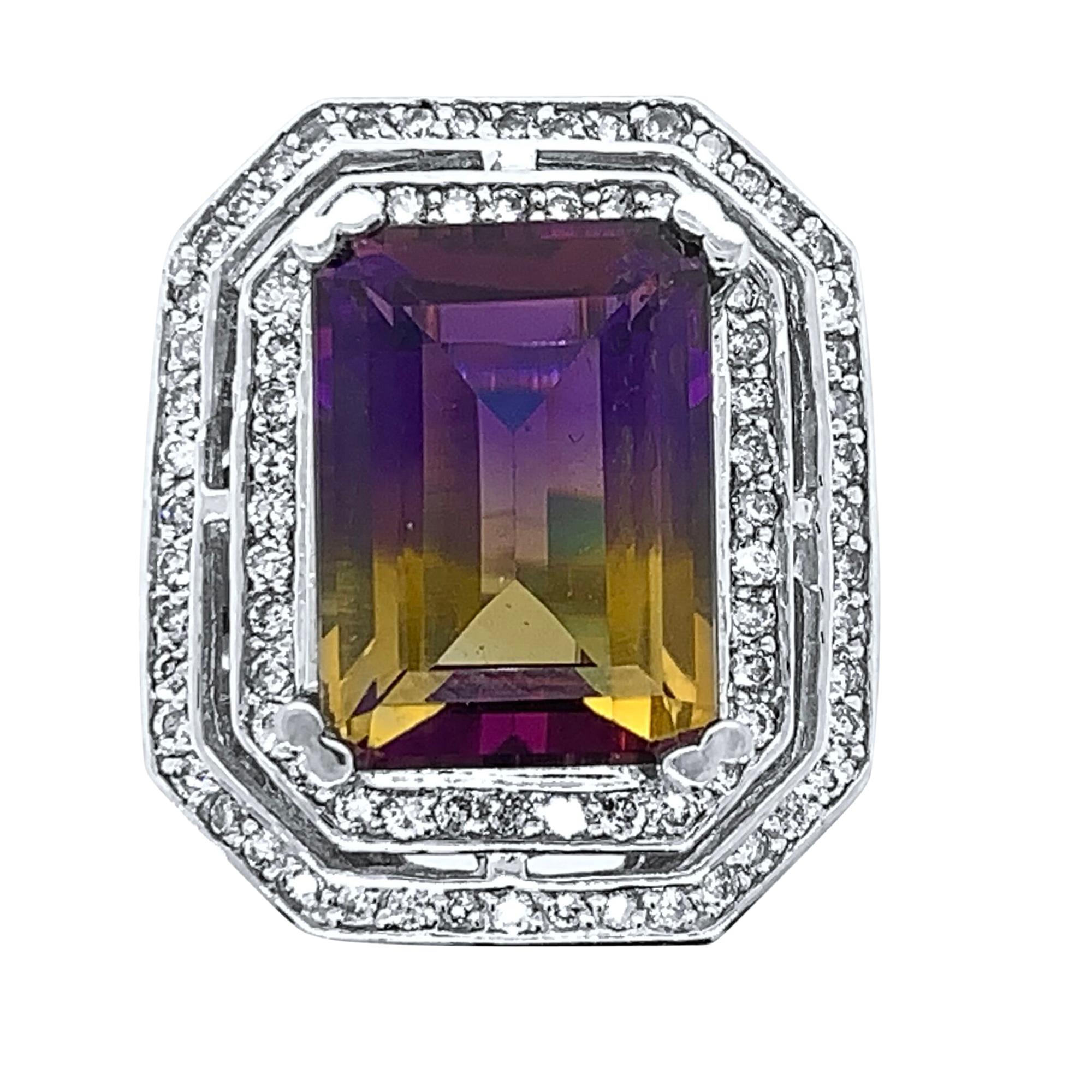 14 Karat White Gold Ametrine Diamond Ring For Sale
