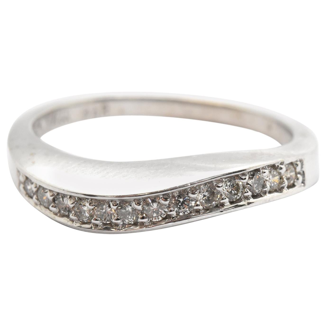14 Karat White Gold and 0.24 Carat Diamond Wave Band Ring For Sale