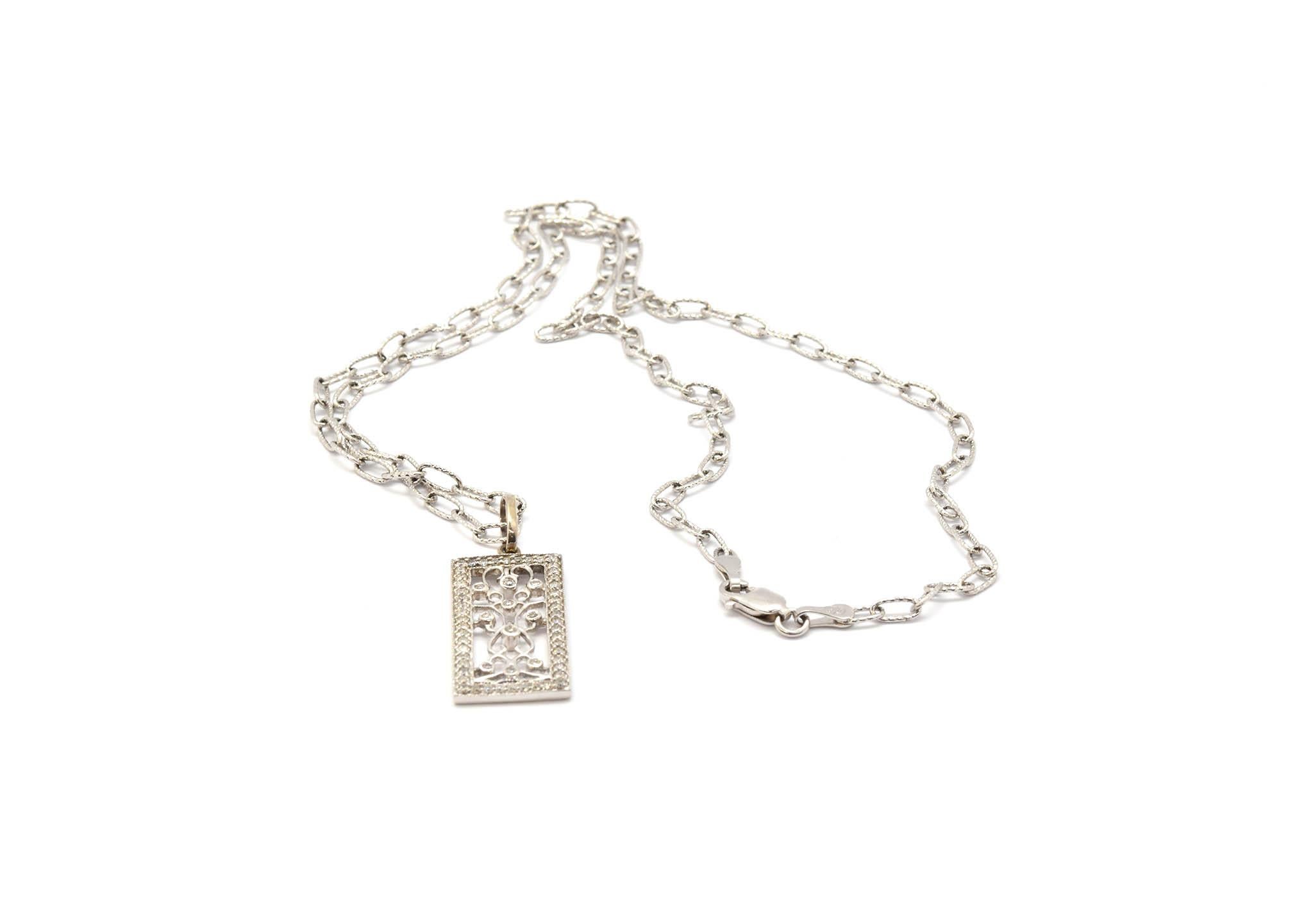 Taille ronde Pendentif vintage en or blanc 14 carats et diamants de 0,60 carat, 3,90 grammes en vente