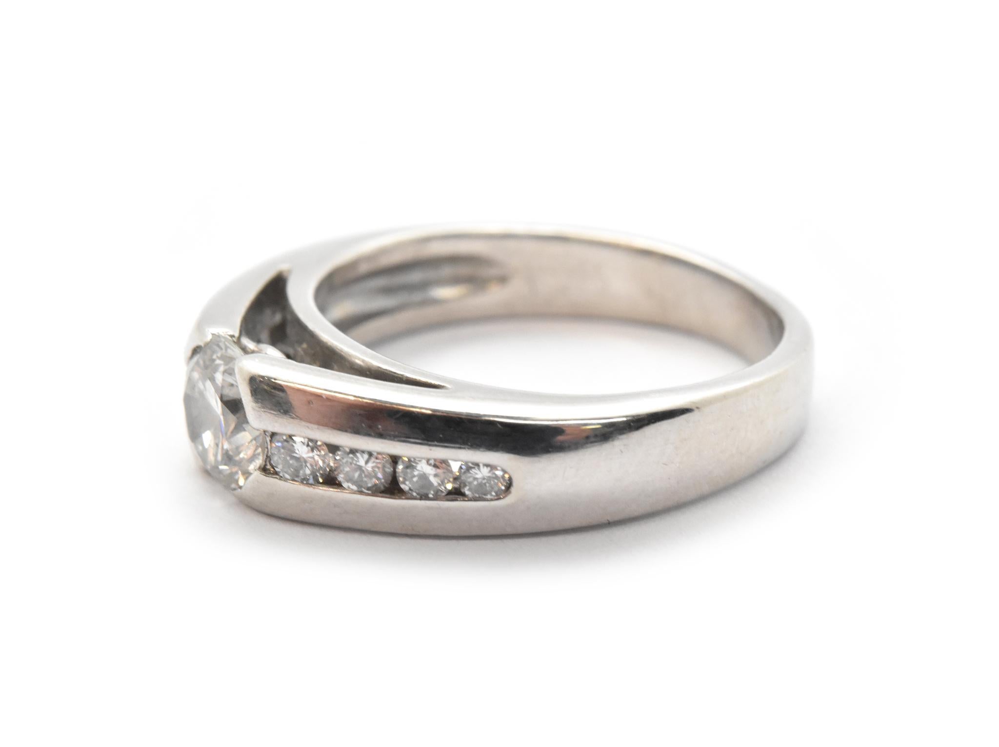Round Cut 14 Karat White Gold and 0.74 Carat Diamond Band Ring For Sale