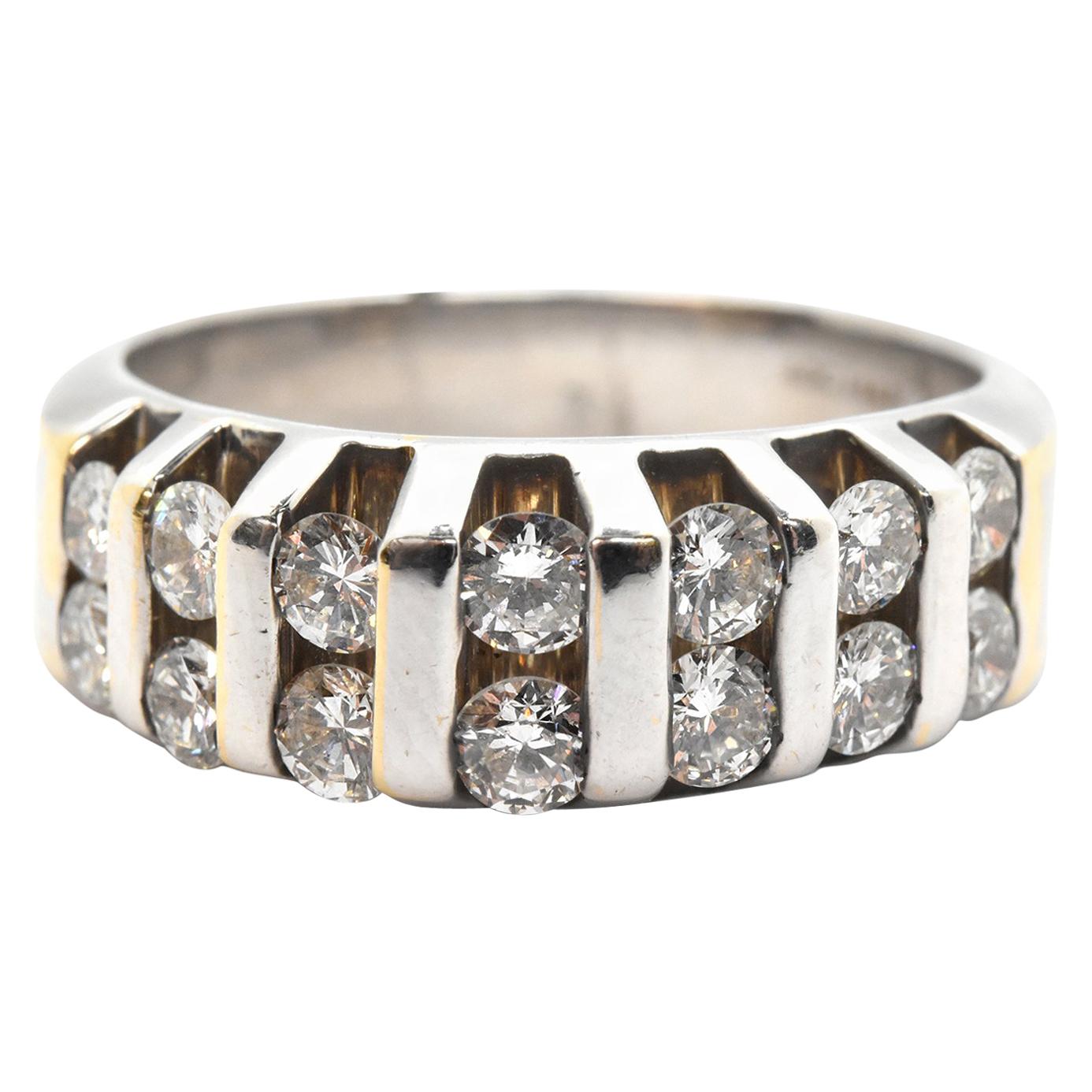 14 Karat White Gold and 1.00 Carat Double Row Diamond Band Ring