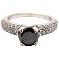 14 Karat White Gold and 1.05 Carat Black Diamond Ring with Accents