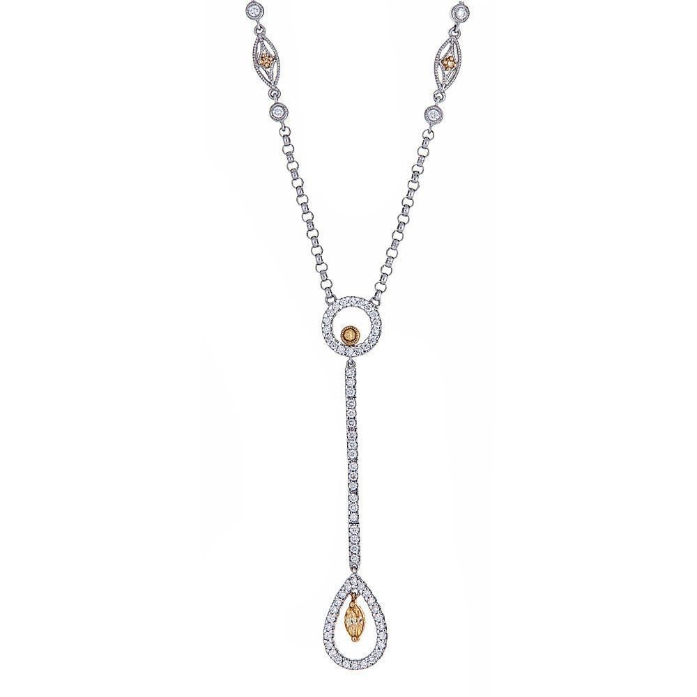 This delicate and elegant necklace comes in 14K white gold with 1.1 carats in diamonds.