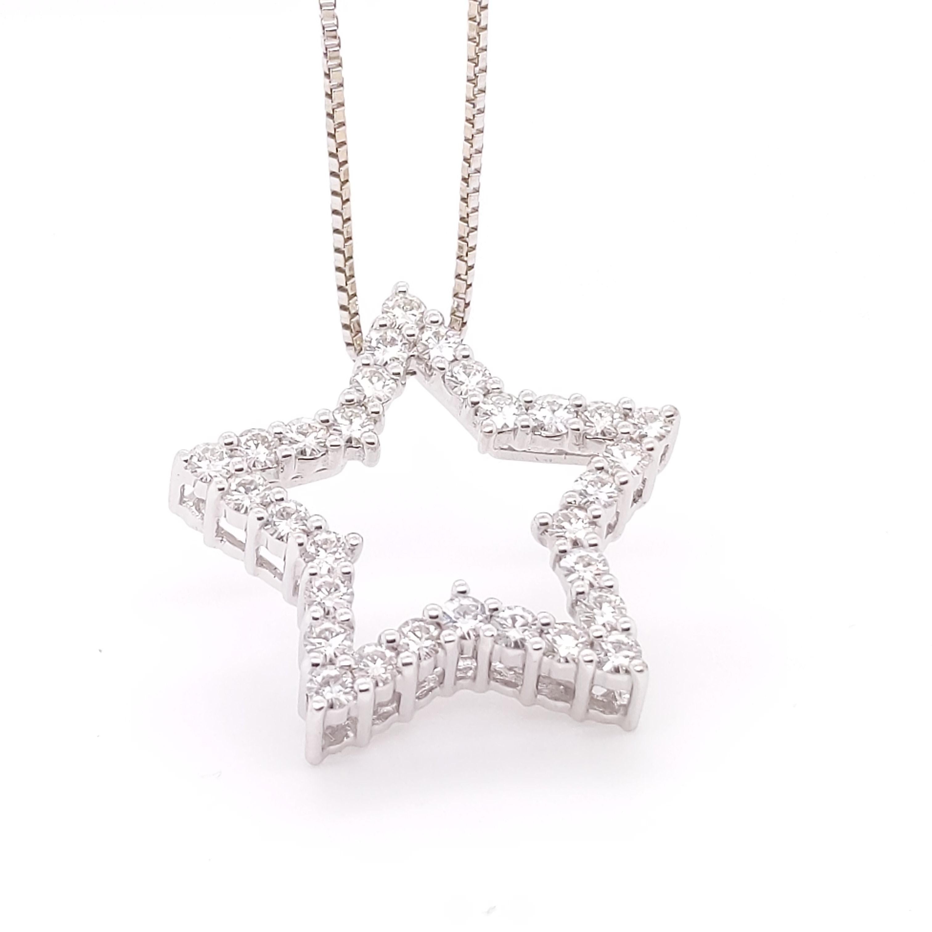 Modern 14 Karat White Gold and 1.25 Carat Diamond Star Pendant For Sale