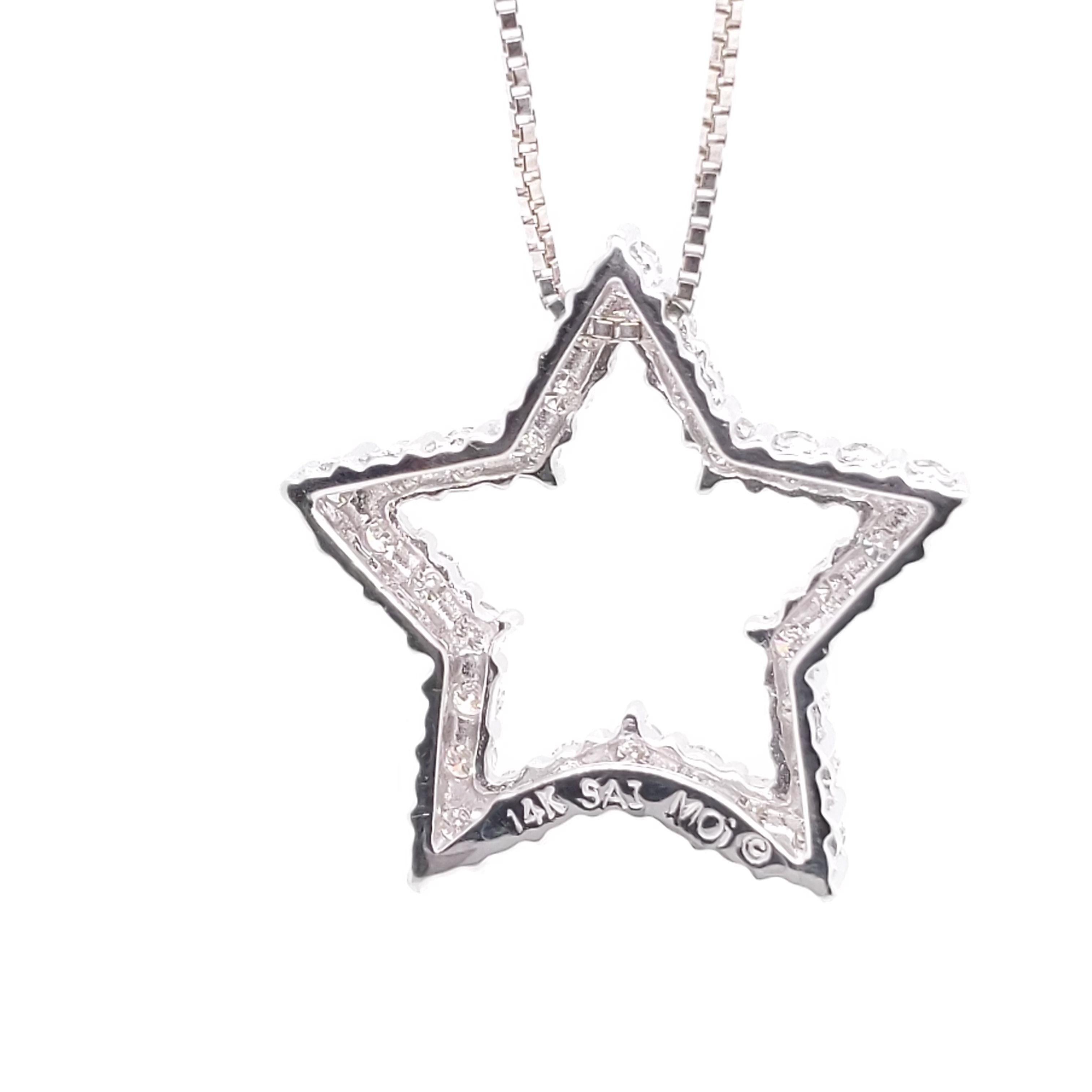 Women's 14 Karat White Gold and 1.25 Carat Diamond Star Pendant For Sale