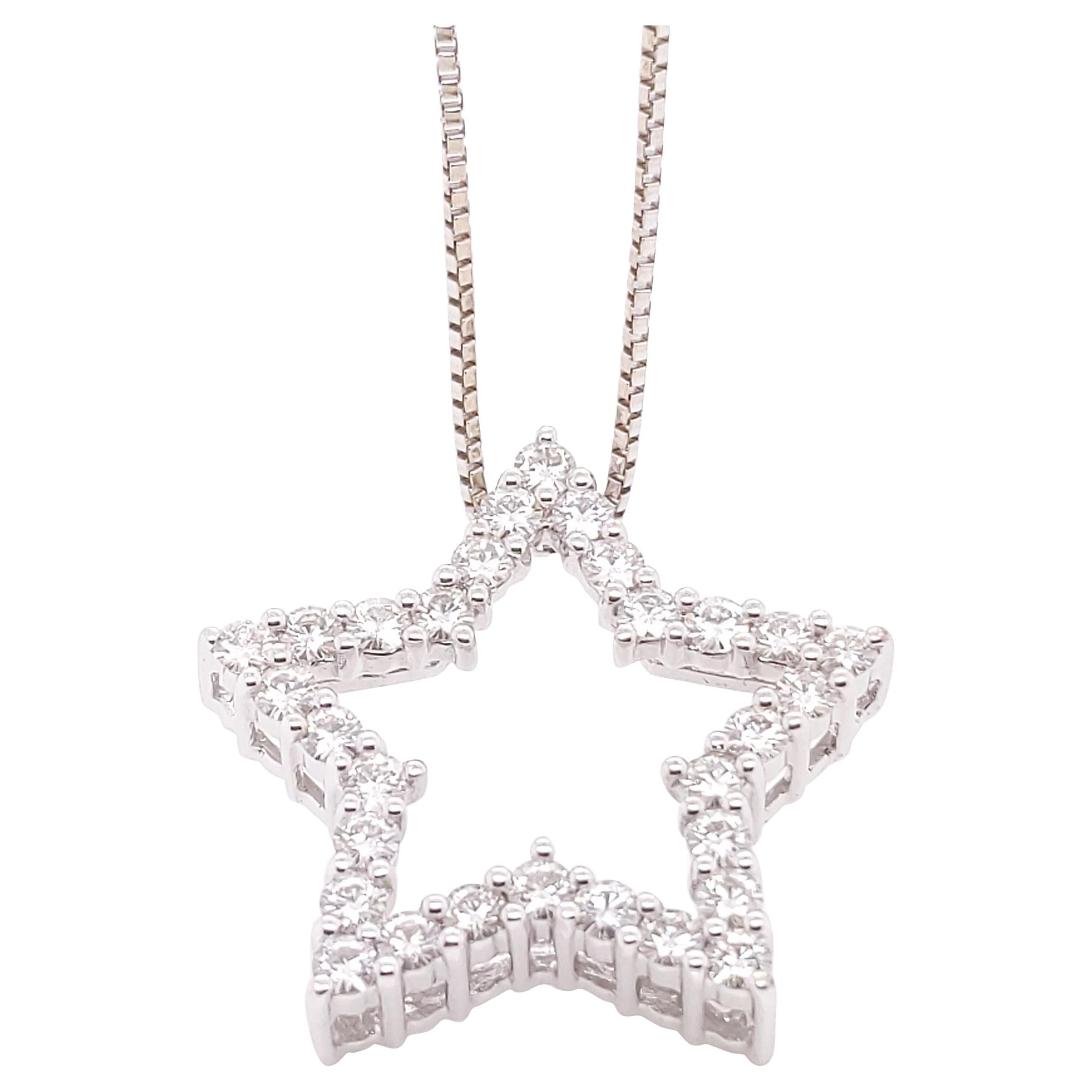 14 Karat White Gold and 1.25 Carat Diamond Star Pendant For Sale