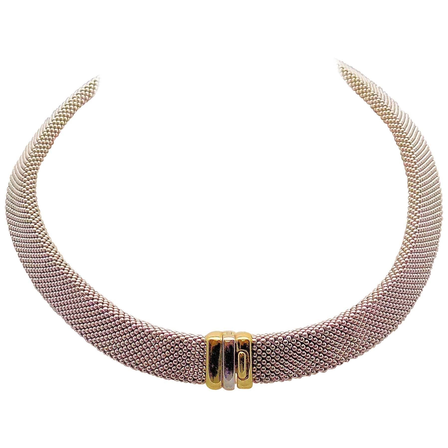 14 Karat White Gold and 14 Karat Yellow Gold Italian Woven Necklace For Sale