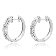 14 Karat White Gold and 2-Row Prong Set Round Diamond Hoop Earrings