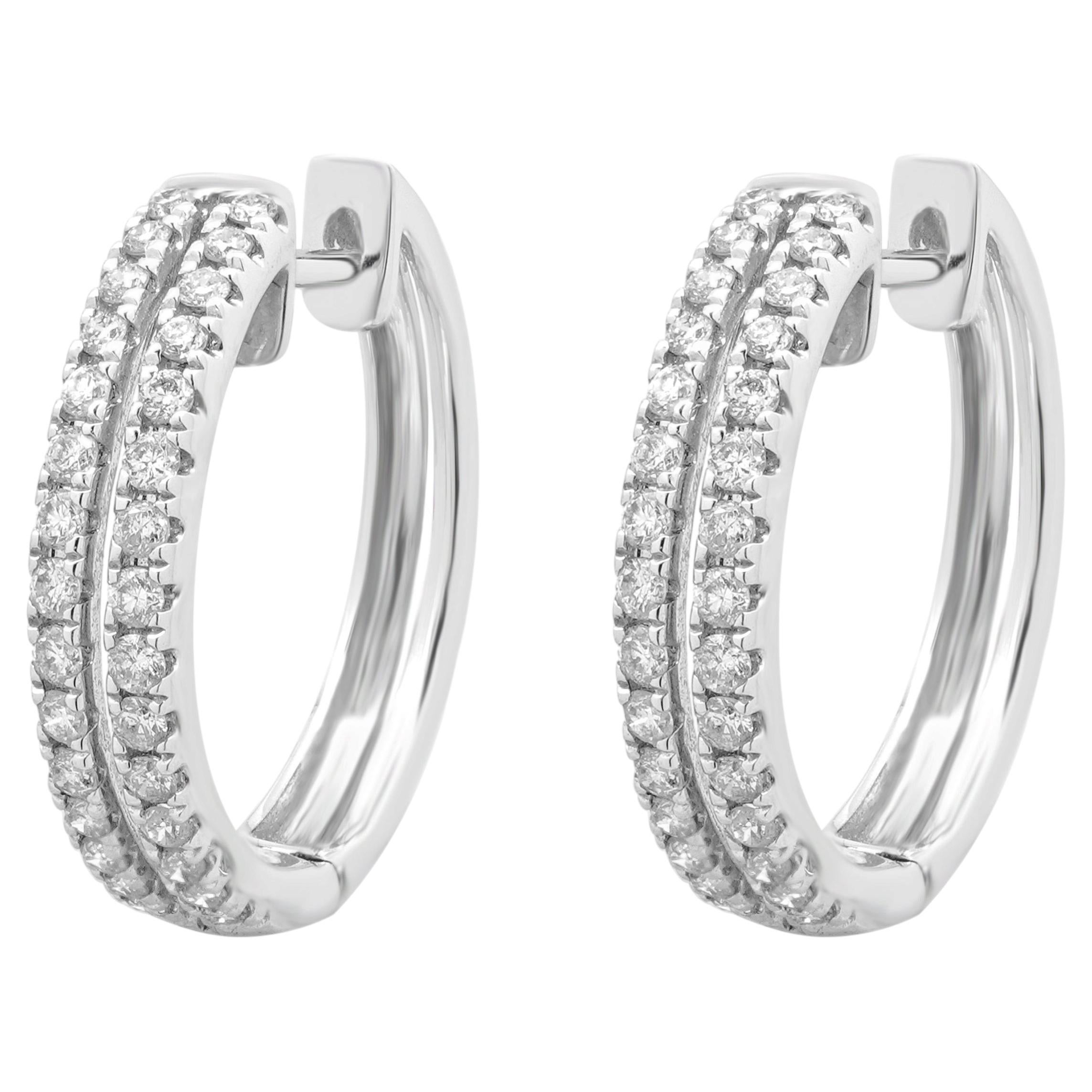 14 Karat Weißgold und 2-reihiger, zackenbesetzter runder Diamant-Ohrring