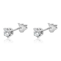 14 Karat White Gold and 4-Prong Set Round Brilliant Cut Diamond Stud Earrings