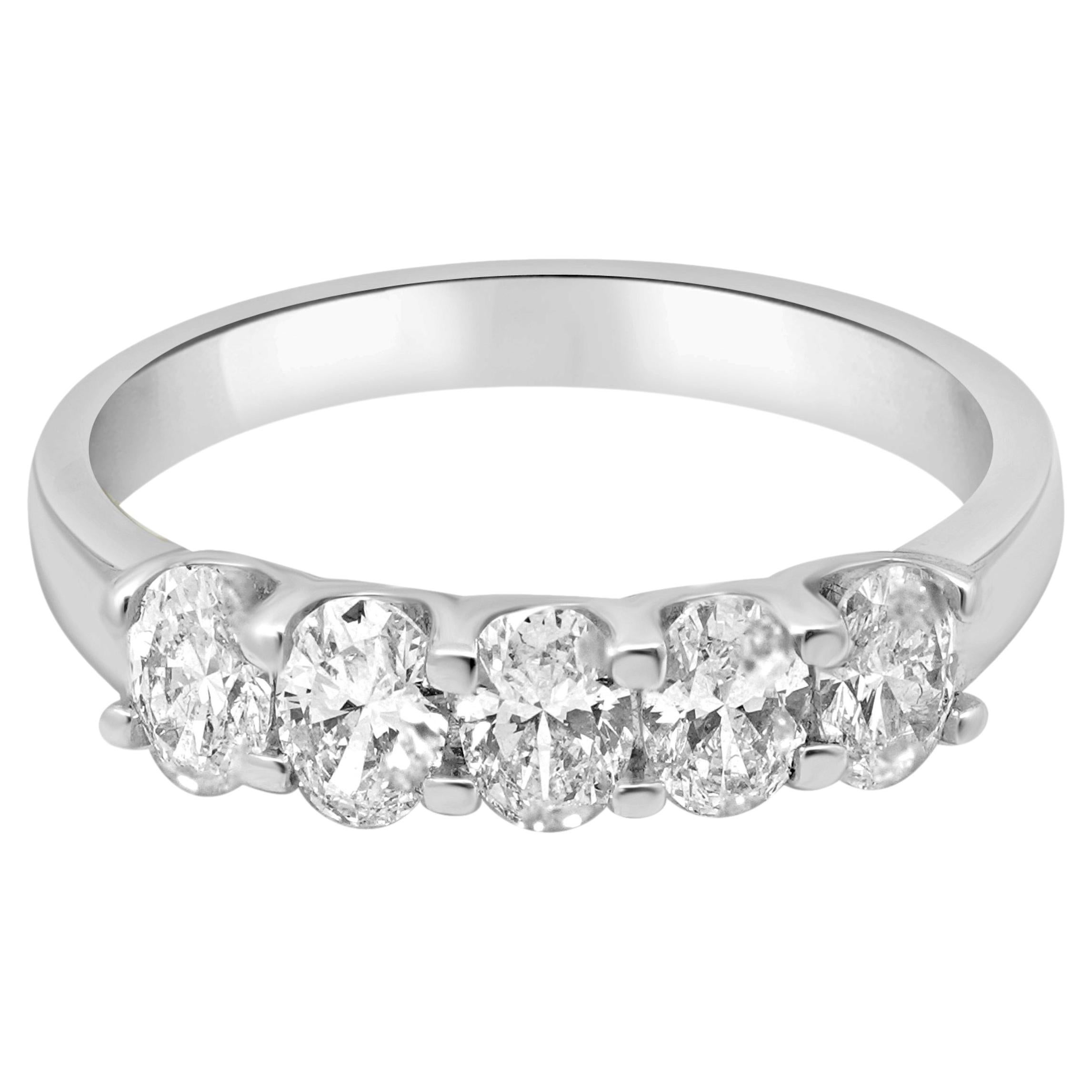 14 Karat White Gold and 5-Stone Oval Cut Diamond Band