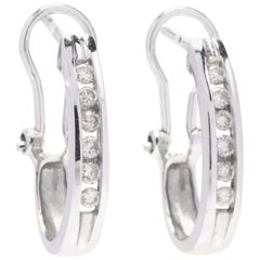 14 Karat White Gold and .50 Carat Diamond Channel Set Hoop Earrings