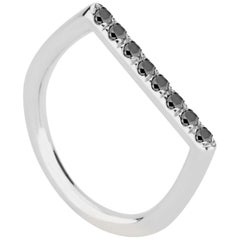 14 Karat White Gold and Black Diamond Stacking Square Ring
