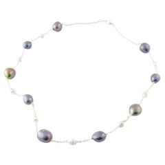 14 Karat White Gold and Black Freshwater Pearl Necklace