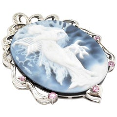 Vintage 14 Karat White Gold and Blue Cameo Brooch