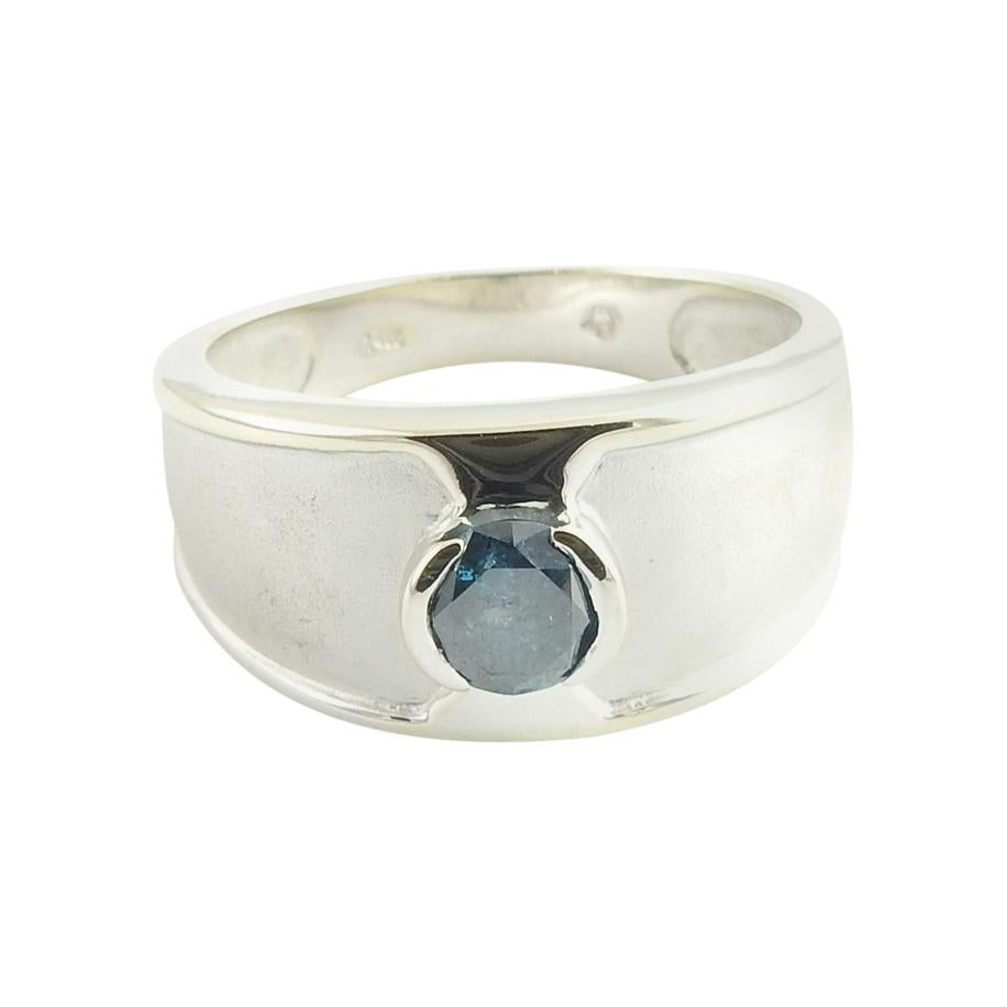 14 Karat White Gold and Blue Diamond Ring