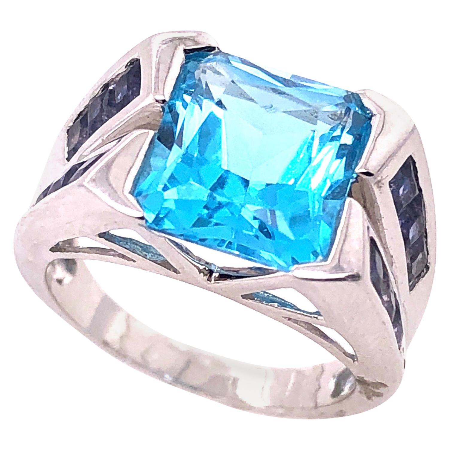 14 Karat White Gold and Blue Zirconium Ring For Sale