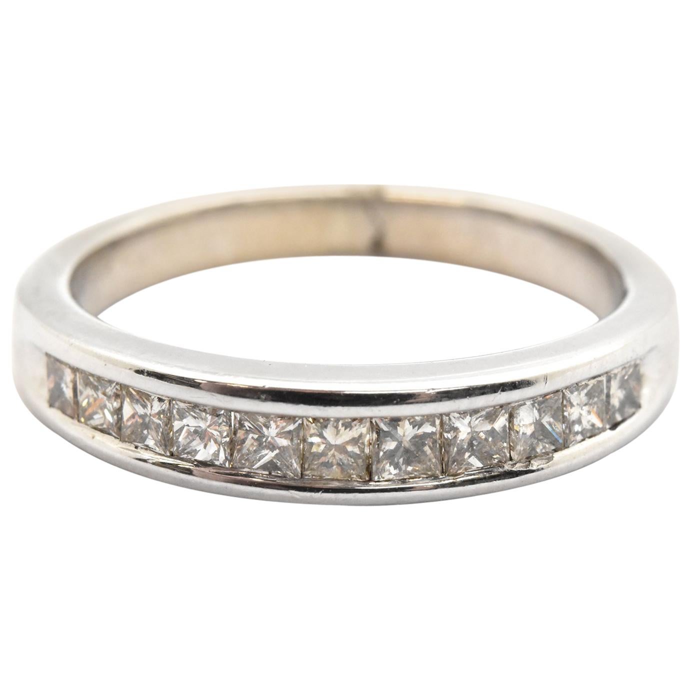 14 Karat White Gold and Channel-Set Princess Diamond Band Ring 0.50 Carat