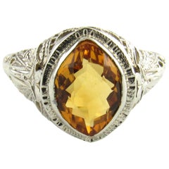 14 Karat White Gold and Citrine Ring