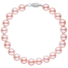Pulsera de oro blanco de 14 quilates y perlas naturales cultivadas de agua dulce color rosa