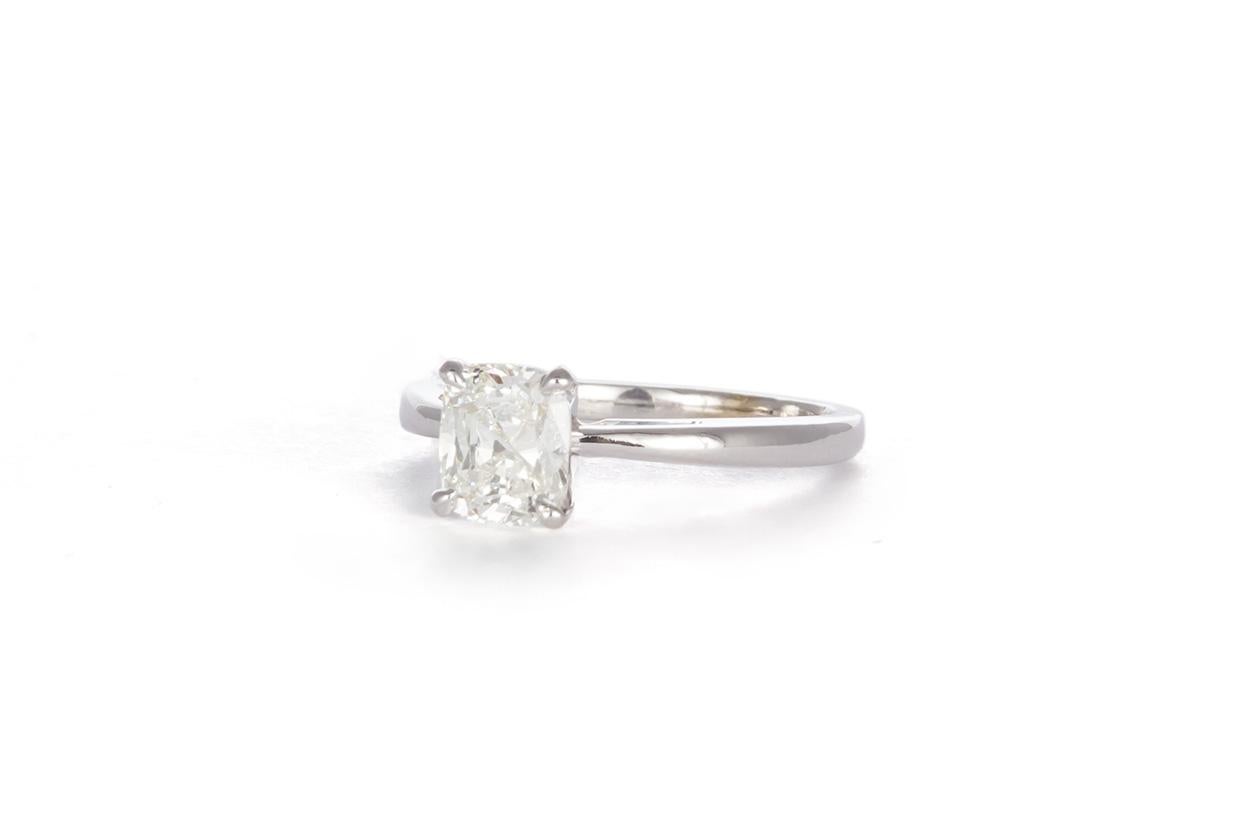 Modern 14 Karat White Gold and Cushion Cut Diamond Solitaire Engagement Ring 1.12 Carat