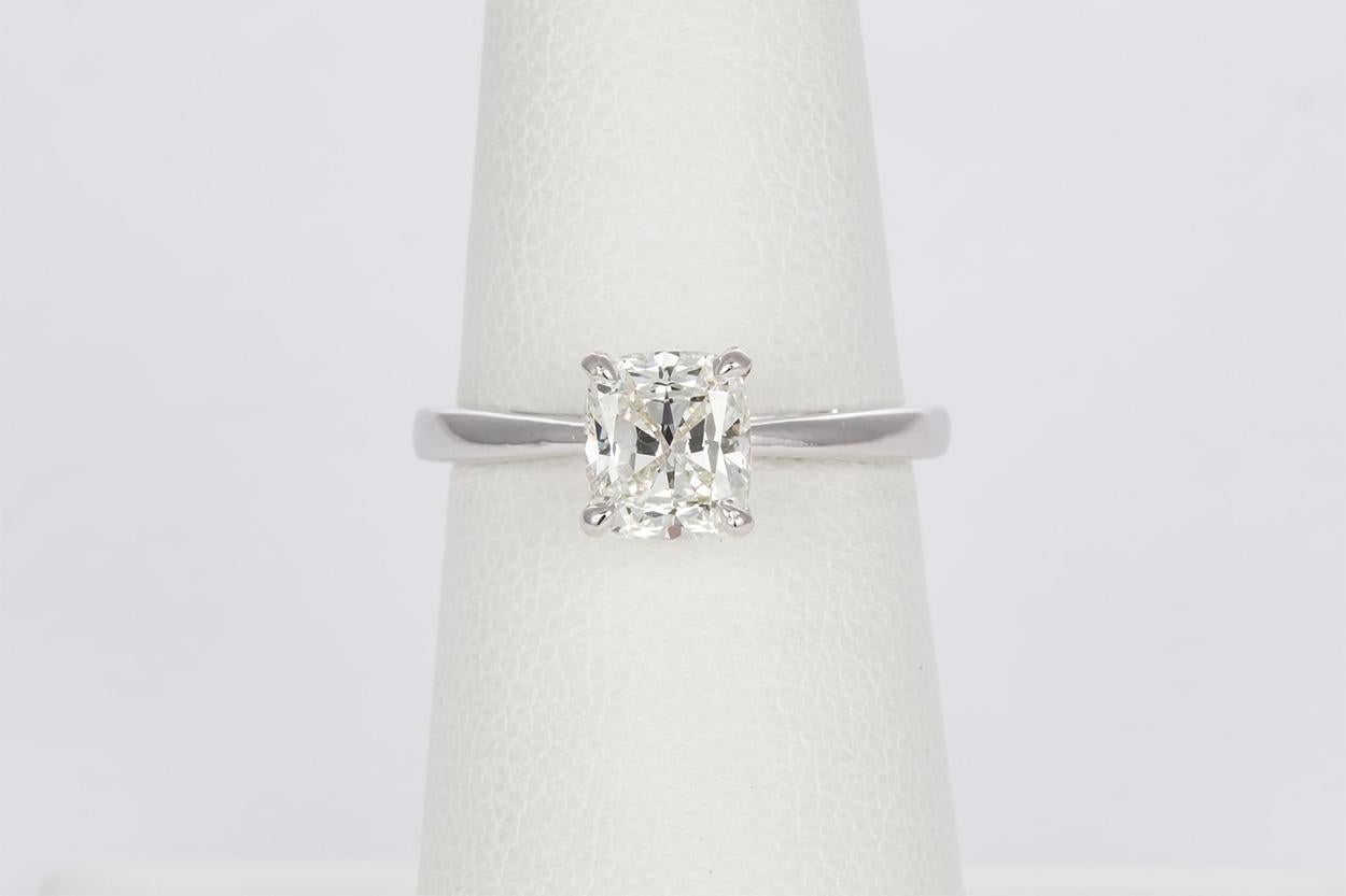 Women's 14 Karat White Gold and Cushion Cut Diamond Solitaire Engagement Ring 1.12 Carat